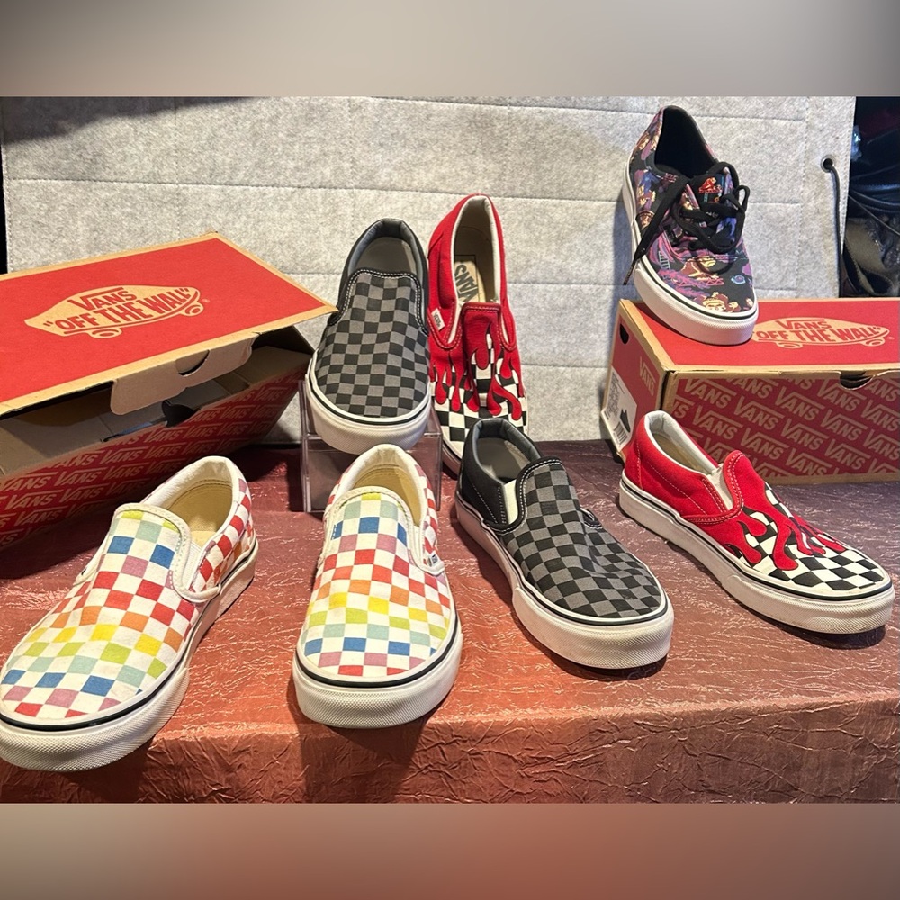 Vans custom Slip-On Checkerboard Flame Red & White Shoes